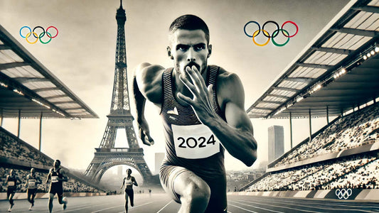 A determined runner charges towards the finish line at the 2024 Summer Olympics in Paris 