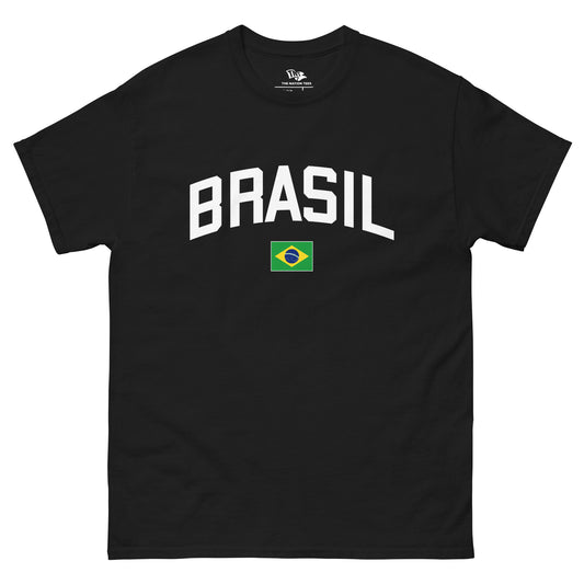 Brasil Flag t-shirt Black color with the national flag design made of premium cotton ideal for patriotic apparel for Paris 2024 and perfect for showing national pride in conmebol copa america