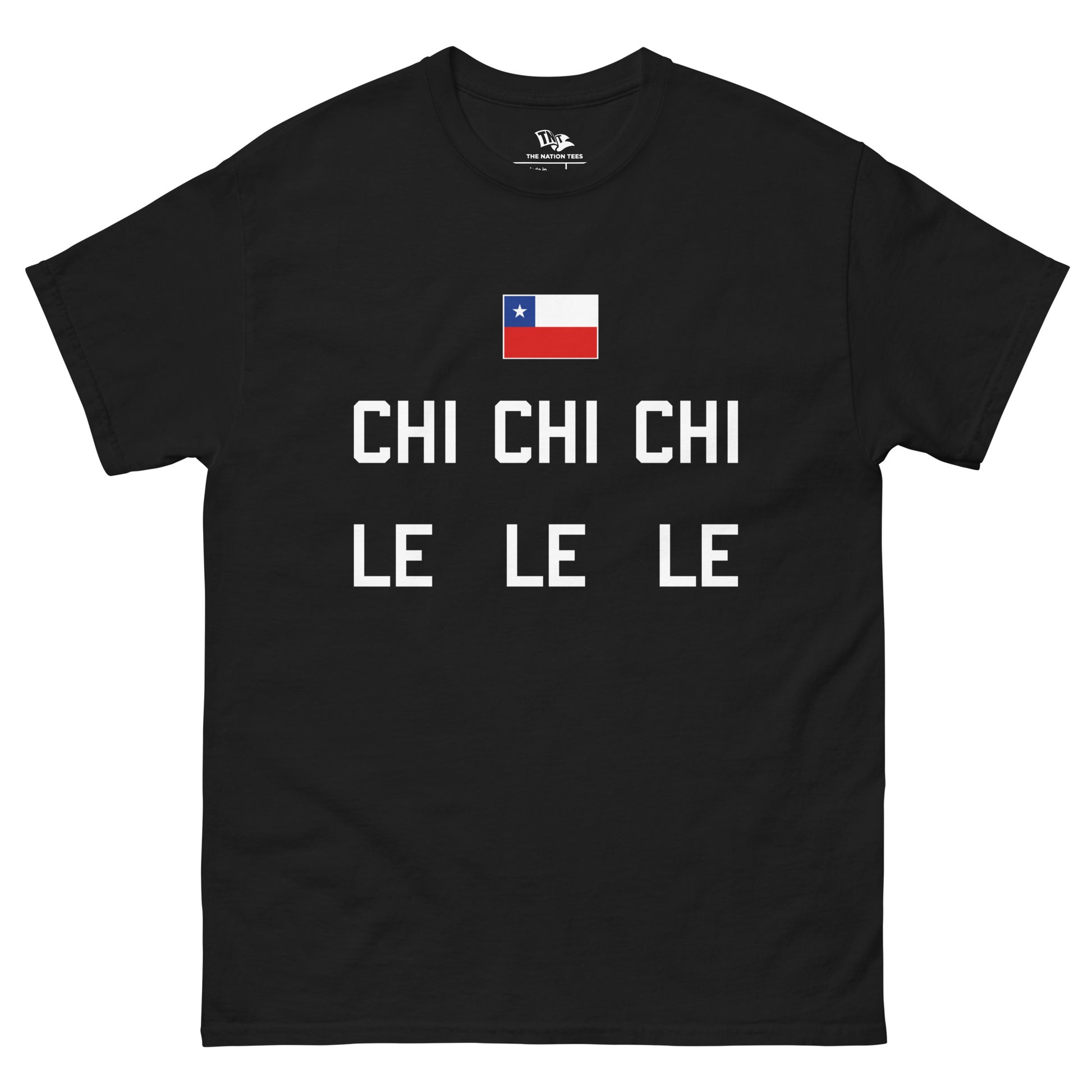 VIVA CHILE t-shirt Black color with the national flag design made of premium cotton ideal for patriotic apparel and sports event merchandise for Paris 2024 and perfect for showing national pride in Conmebol Copa América 2024