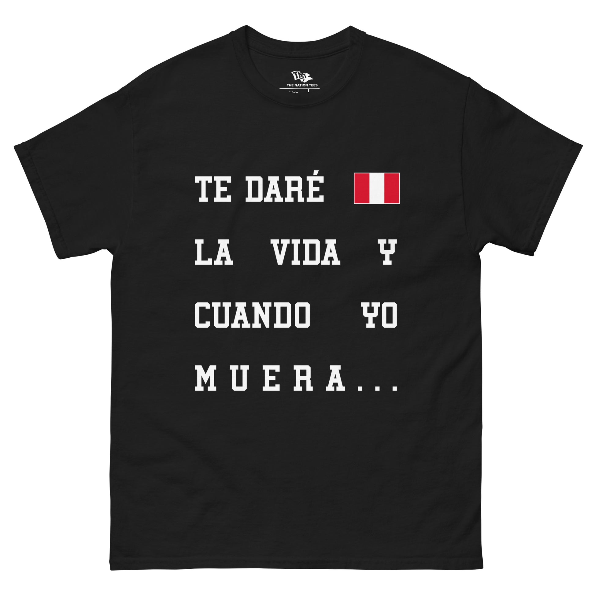 TE DARÉ LA VIDA t-shirt Black color with the national flag design made of premium cotton ideal for patriotic apparel and sports event merchandise for Paris 2024 and perfect for showing national pride in conmebol Copa América 2024