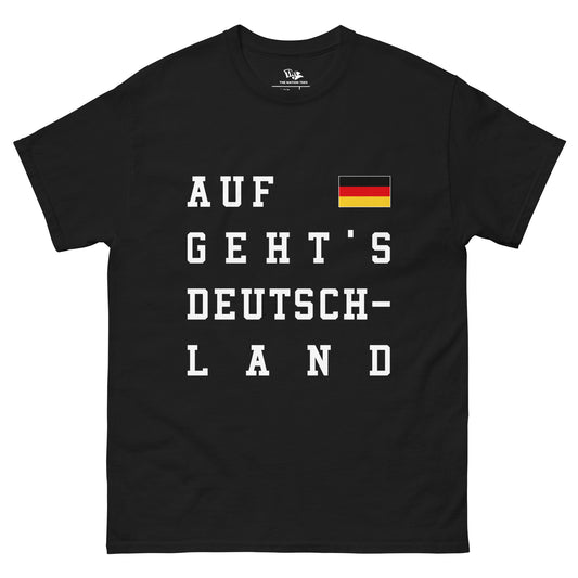 KÄMPFEN UND SIEGEN t-shirt Black color with the national flag design made of premium cotton ideal for patriotic apparel and sports event merchandise for Paris 2024 and perfect for showing national pride in euro cup 2024