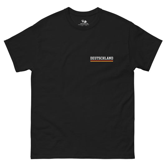 TEAM DEUTSCHLAND 24 t-shirt Black color with the national flag design made of premium cotton ideal for patriotic apparel and sports event merchandise for Paris 2024 and perfect for showing national pride in Euro Cup 2024