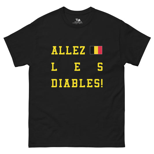 Allez Les Diables Black t-shirt, Belgium flag,premium cotton t-shirt, patriotic apparel for Paris 2024, perfect for showing national pride, national flag design