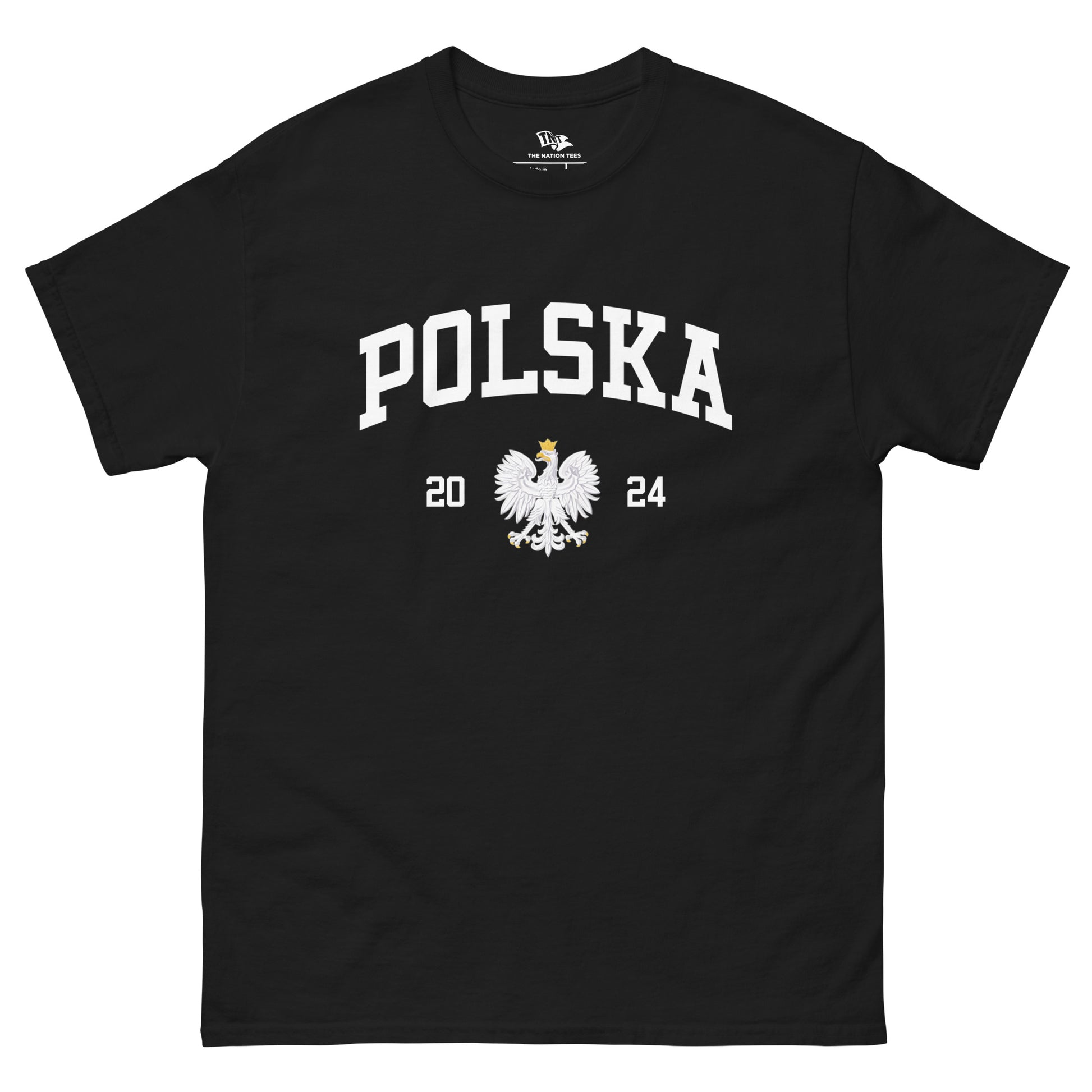 POLSKA 2024 t-shirt Black color with the national flag design made of premium cotton ideal for patriotic apparel and sports event merchandise for Paris 2024 and perfect for showing national pride in Euro Cup 2024