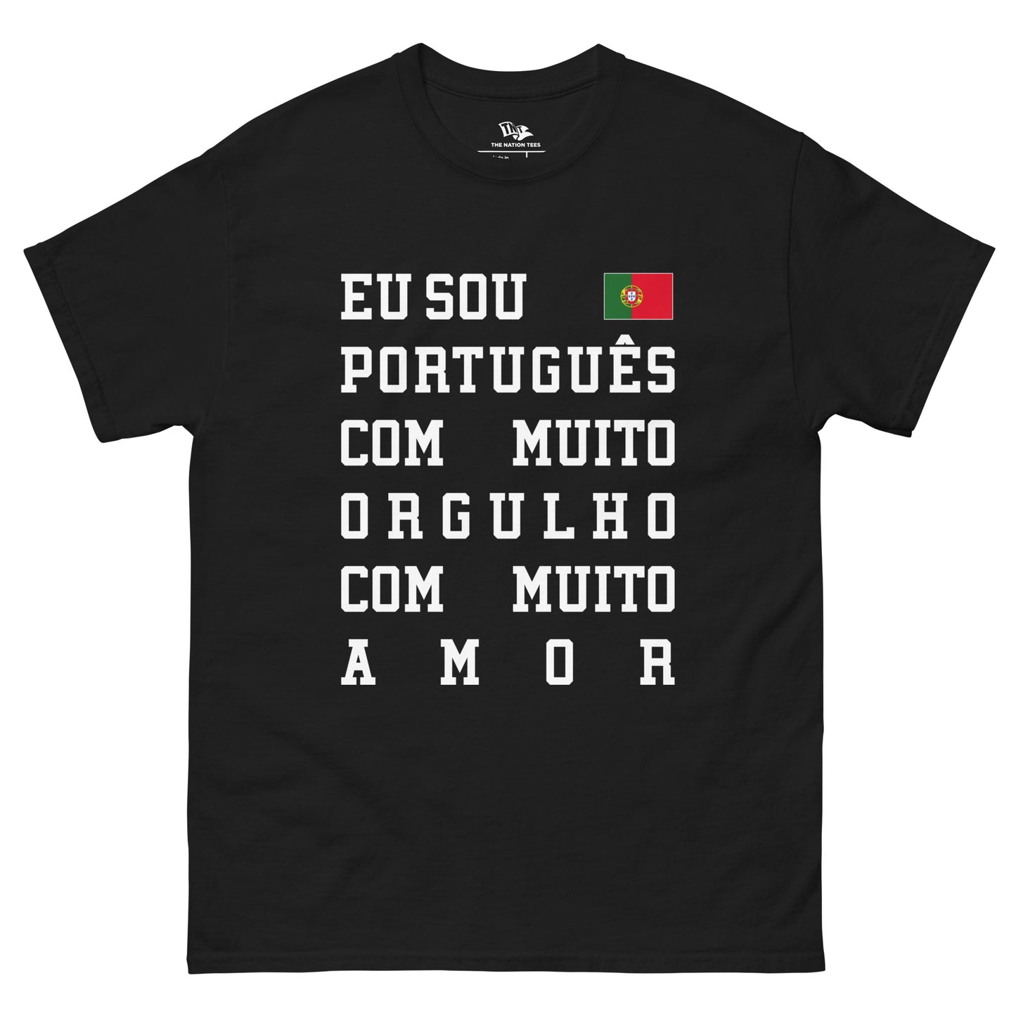 VAMOS LÁ PORTUGAL t-shirt Black color with the national flag design made of premium cotton ideal for patriotic apparel for Paris 2024 and perfect for showing national pride in euro cup 2024