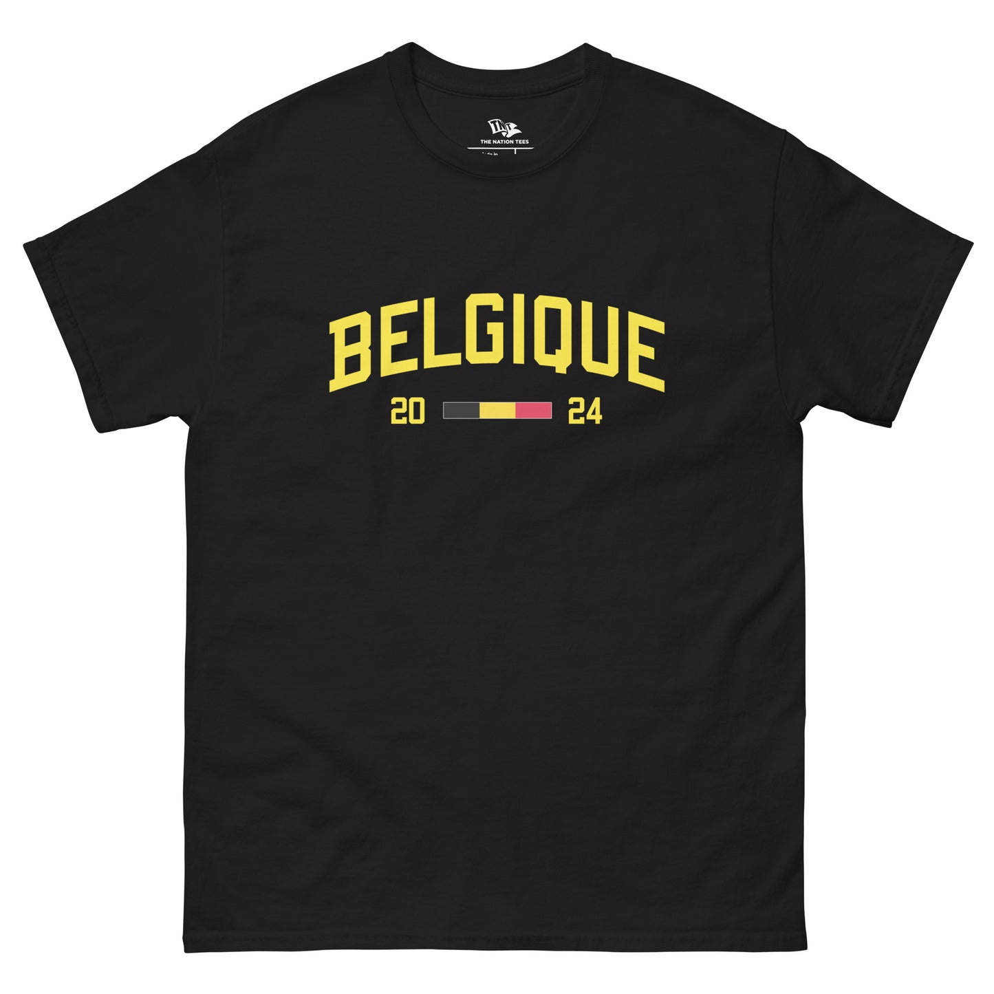 Belgique 2024 t-shirt Black color with the national flag design made of premium cotton ideal for patriotic apparel for Paris 2024 and perfect for showing national pride in euro cup 2024