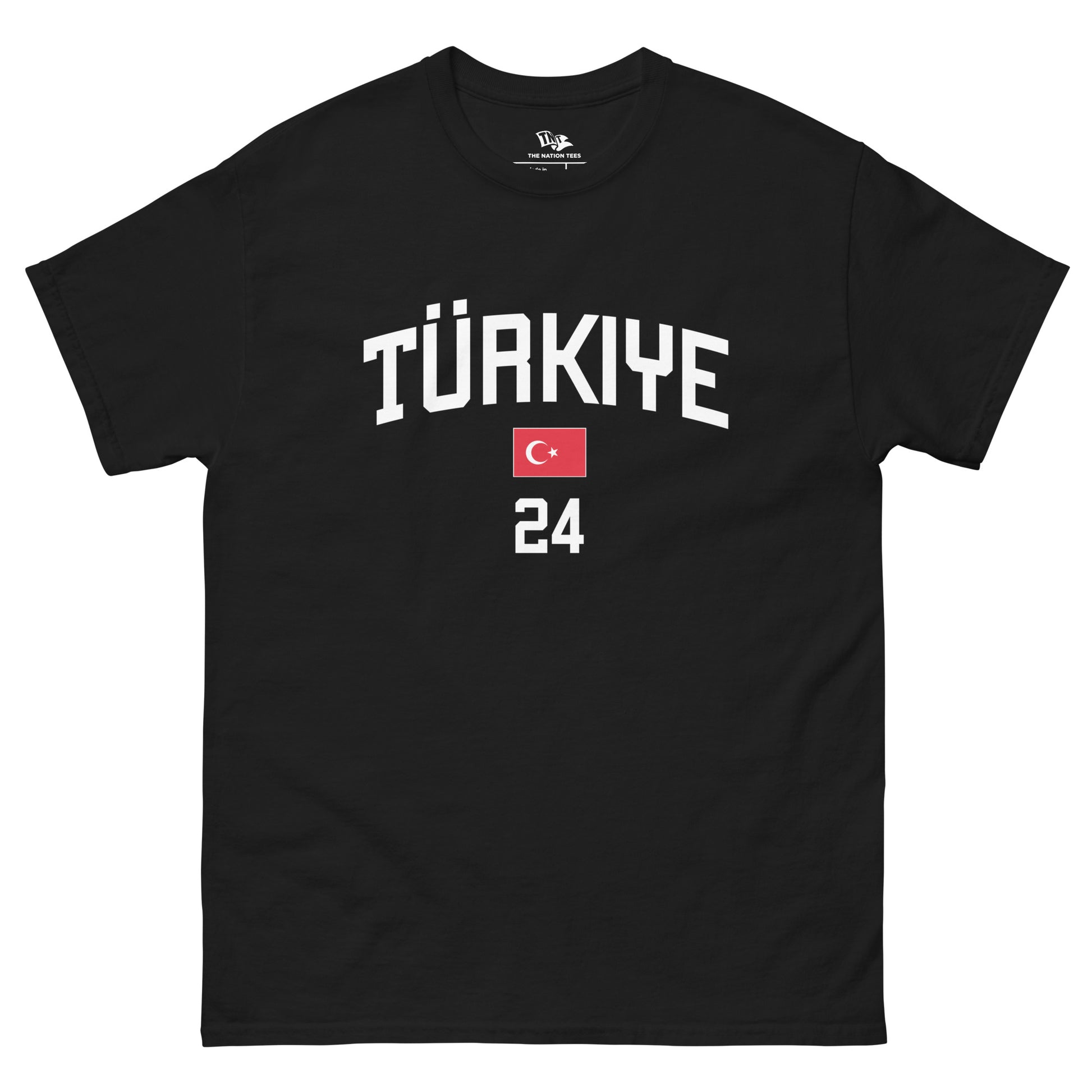 TÜRKIYE 24 t-shirt Black color with the national flag design made of premium cotton ideal for patriotic apparel for Paris 2024 and perfect for showing national pride in euro cup 2024