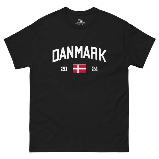 Danmark 2024 t-shirt Black color with the national flag design made of premium cotton ideal for patriotic apparel for Paris 2024 and perfect for showing national pride in euro cup 2024