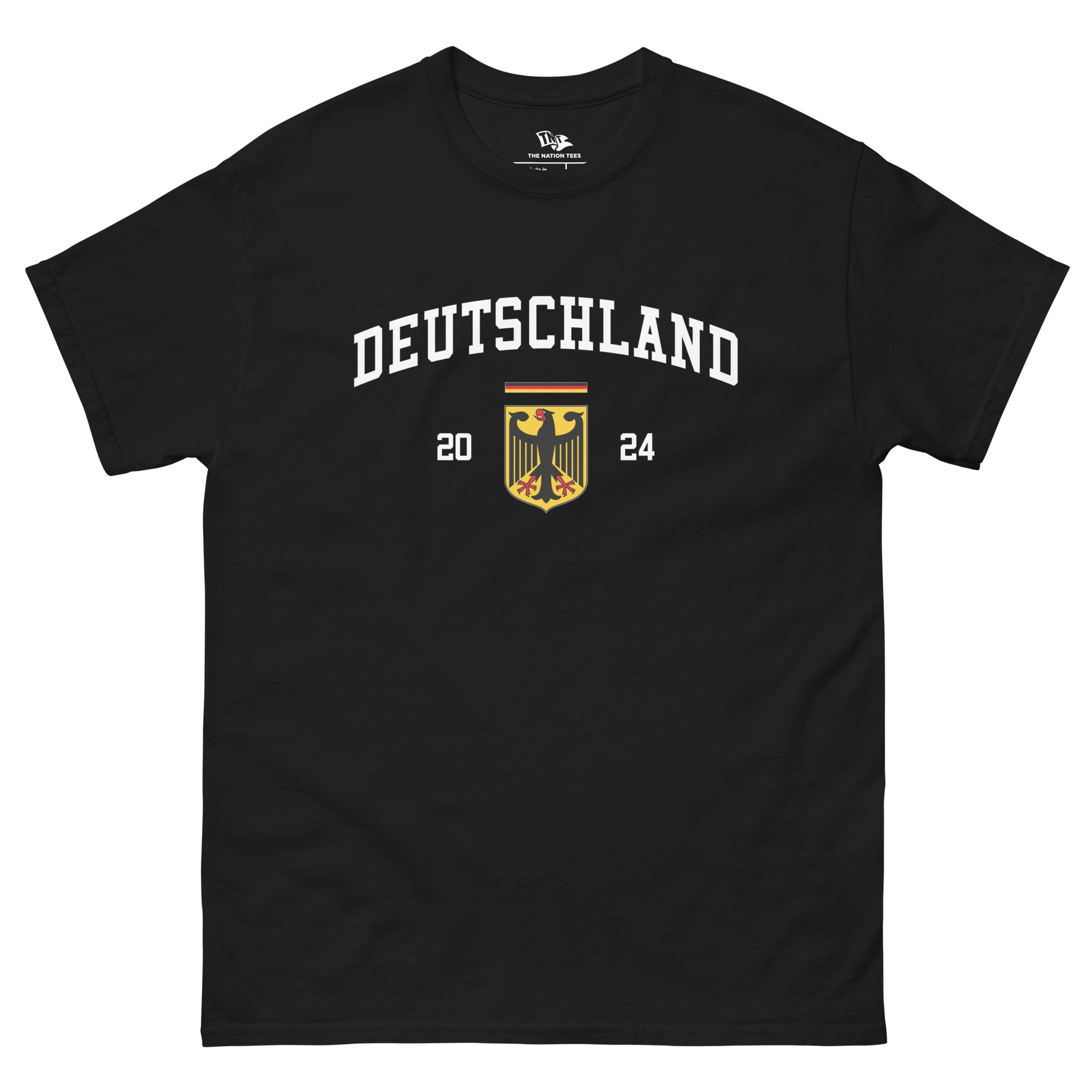 Deutschland 2024 t-shirt Black color with the national flag design made of premium cotton ideal for patriotic apparel for Paris 2024 and perfect for showing national pride in euro cup 2024