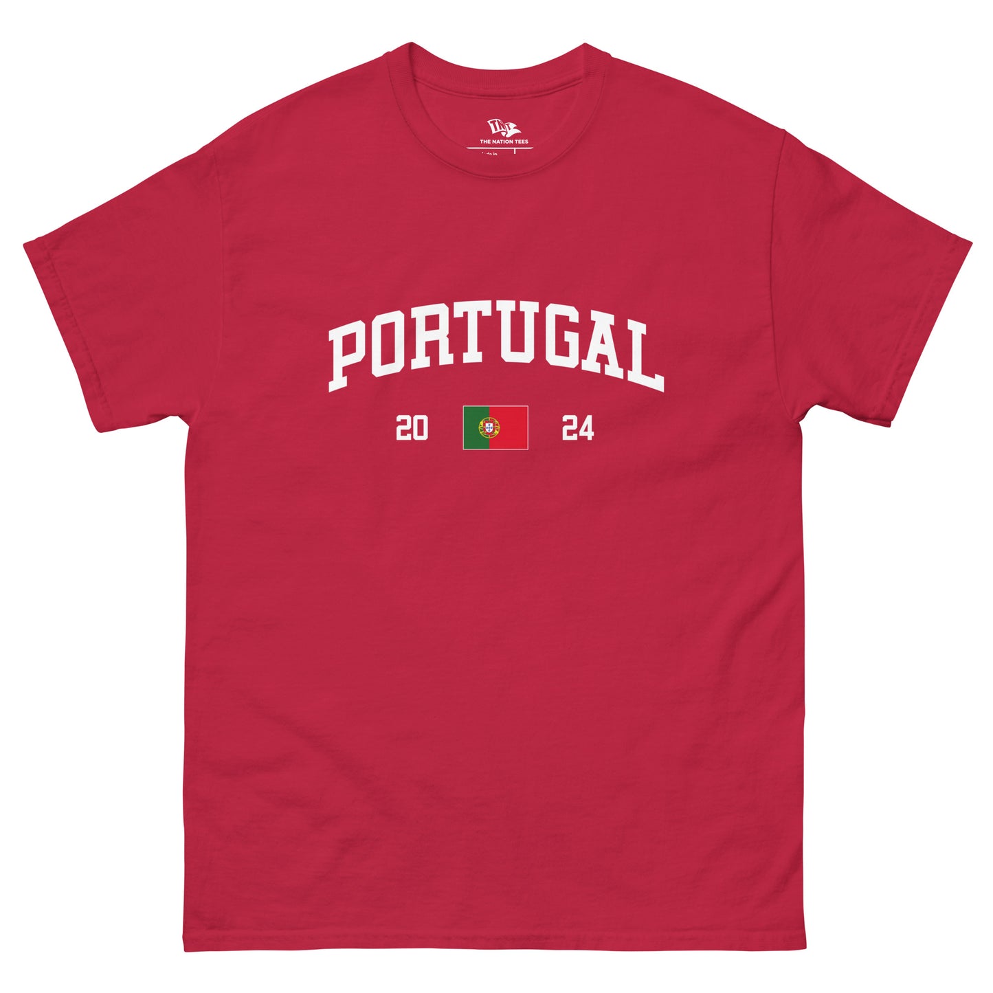 PORTUGAL 2024 t-shirt Cardinal color with the national flag design made of premium cotton ideal for patriotic apparel and sports event merchandise for Paris 2024 and perfect for showing national pride in Euro Cup 2024