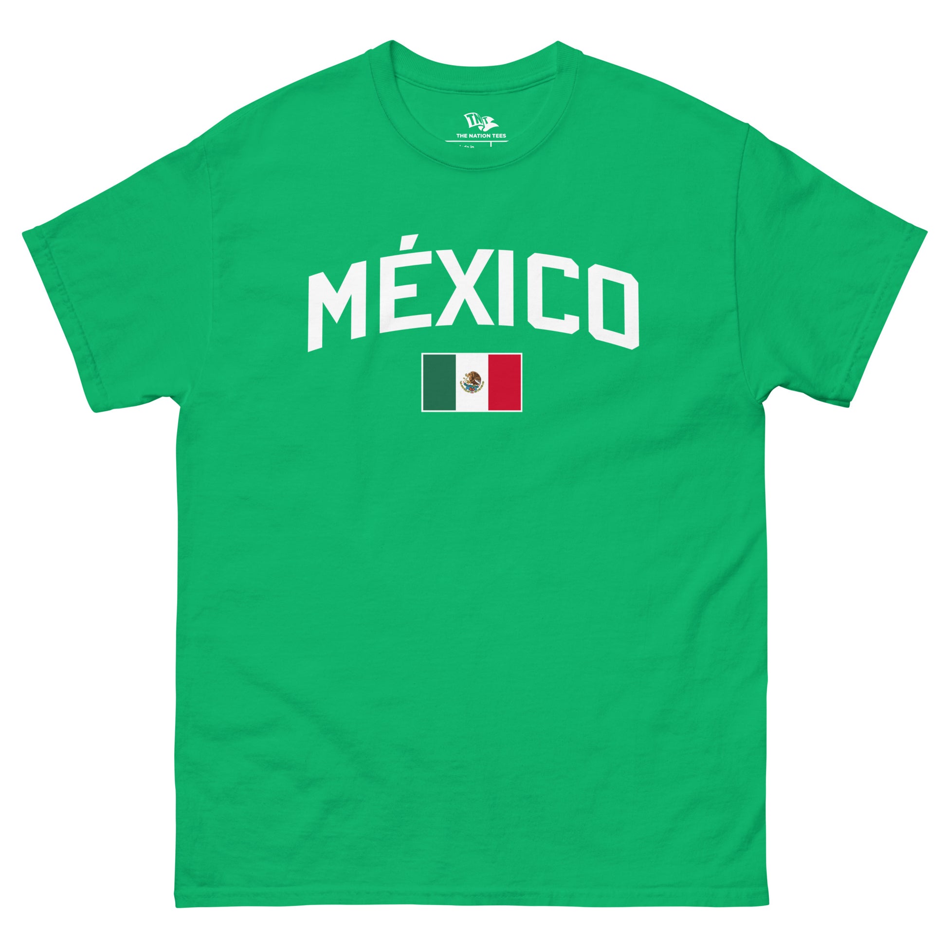 MÉXICO Flag t-shirt Irish Green color with the national flag design made of premium cotton ideal for patriotic apparel and sports event merchandise for Paris 2024 and perfect for showing national pride in conmebol Copa América 2024