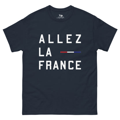 Allez La France Navy t-shirt, premium cotton t-shirt, patriotic apparel for Paris 2024, perfect for showing national pride, national flag design 