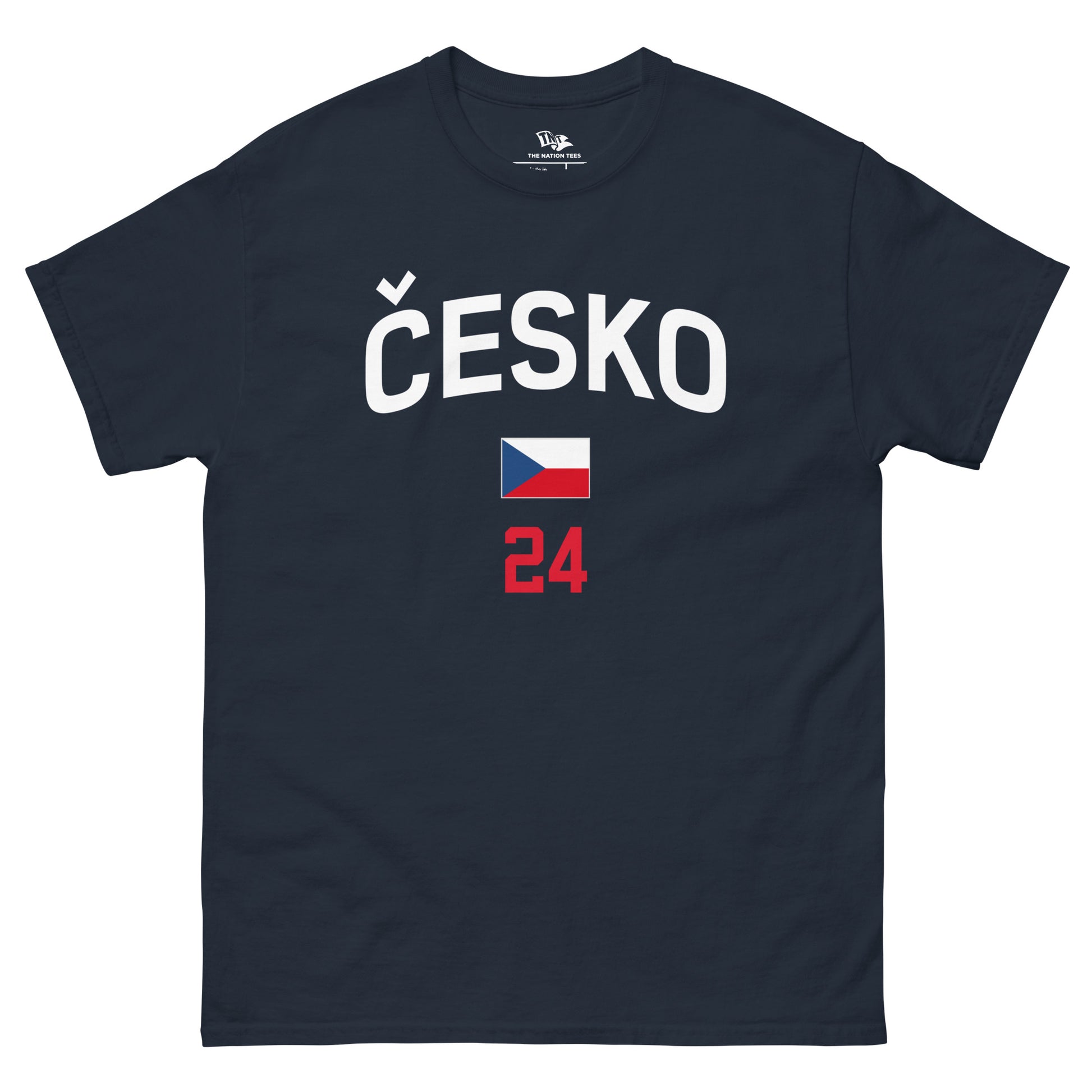 ČESKO 2024 t-shirt Navy color with the national flag design made of premium cotton ideal for patriotic apparel for Paris 2024 and perfect for showing national pride in euro cup 2024