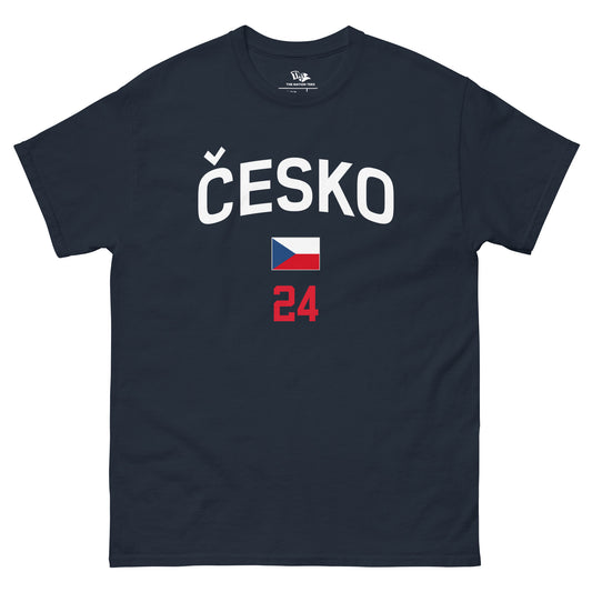 ČESKO 2024 t-shirt Navy color with the national flag design made of premium cotton ideal for patriotic apparel for Paris 2024 and perfect for showing national pride in euro cup 2024