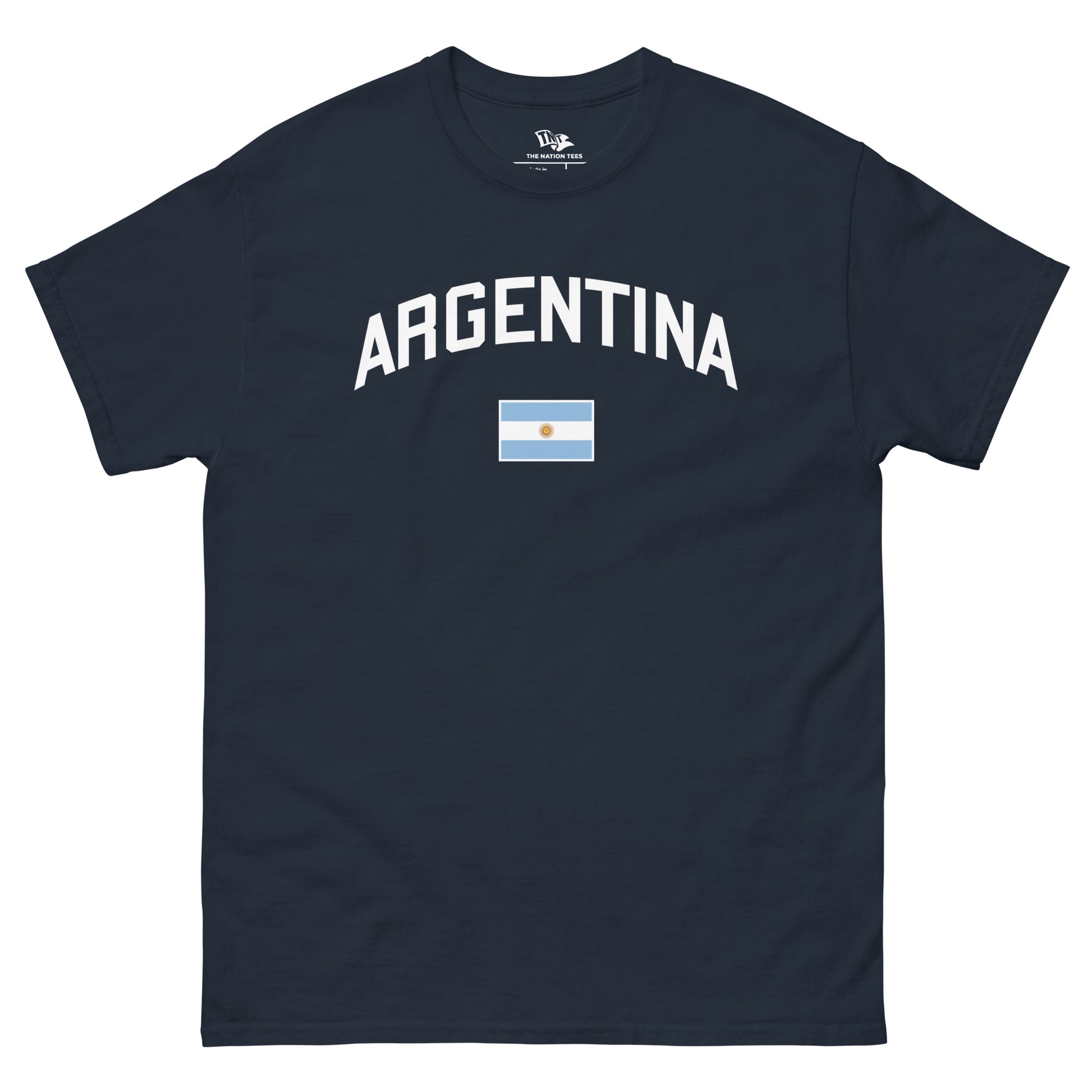 Argentina Flag t-shirt Navy color with the national flag design made of premium cotton ideal for patriotic apparel for Paris 2024 and perfect for showing national pride in conmebol copa america