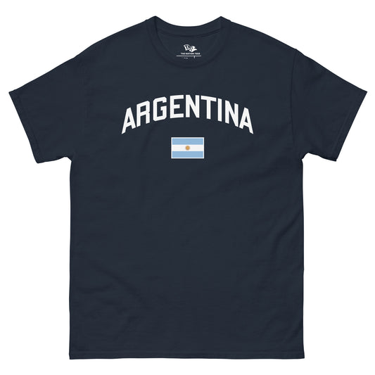 Argentina Flag t-shirt Navy color with the national flag design made of premium cotton ideal for patriotic apparel for Paris 2024 and perfect for showing national pride in conmebol copa america