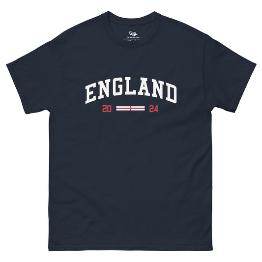 England 2024 t-shirt Navy color with the national flag design made of premium cotton ideal for patriotic apparel for Paris 2024 and perfect for showing national pride in euro cup 2024