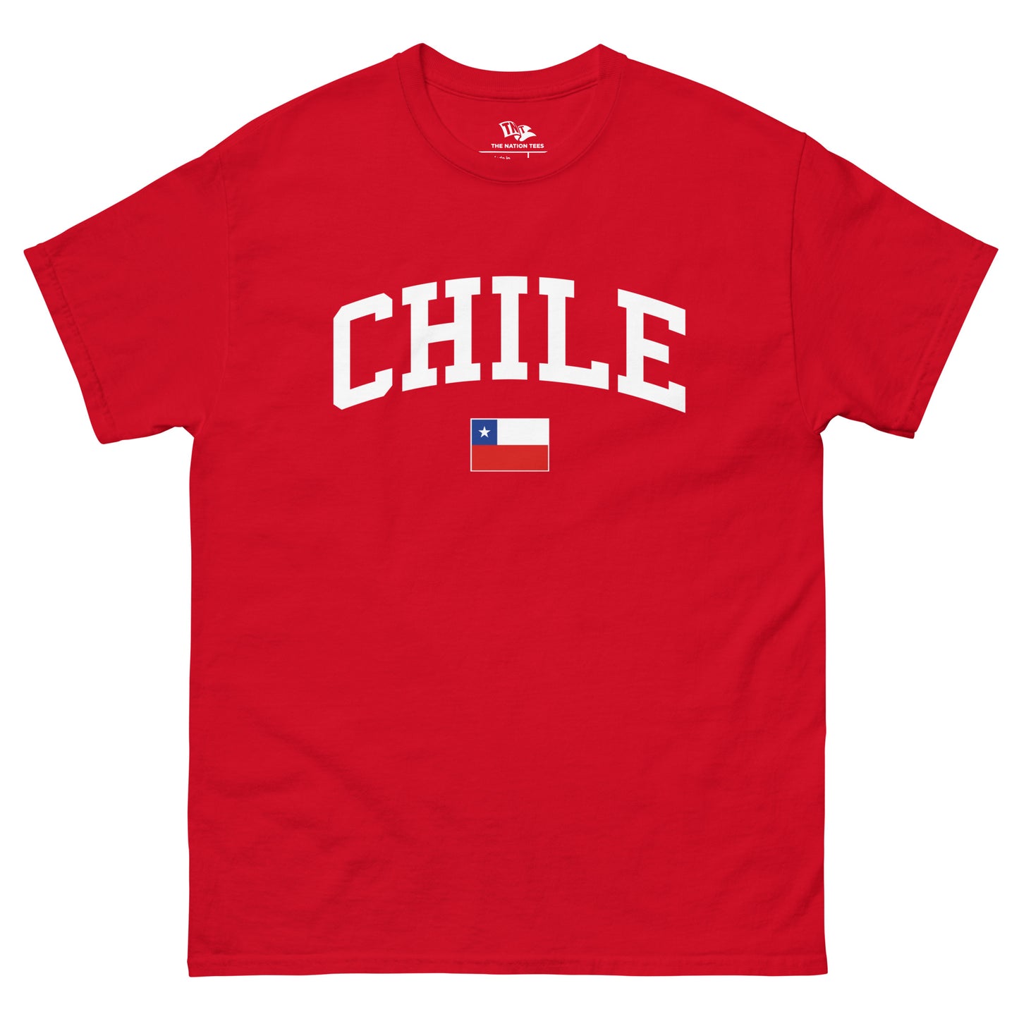 Chile Flag t-shirt Red color with the national flag design made of premium cotton ideal for patriotic apparel for Paris 2024 and perfect for showing national pride in conmebol copa america