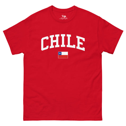 Chile Flag t-shirt Red color with the national flag design made of premium cotton ideal for patriotic apparel for Paris 2024 and perfect for showing national pride in conmebol copa america