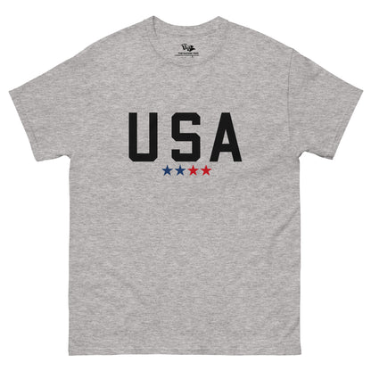 USA 4 stars t-shirt Sport Grey color with the national flag design made of premium cotton ideal for patriotic apparel and sports event merchandise for Paris 2024 and perfect for showing national pride in Conmebol Copa América 2024 and ideal gift for 4th of July